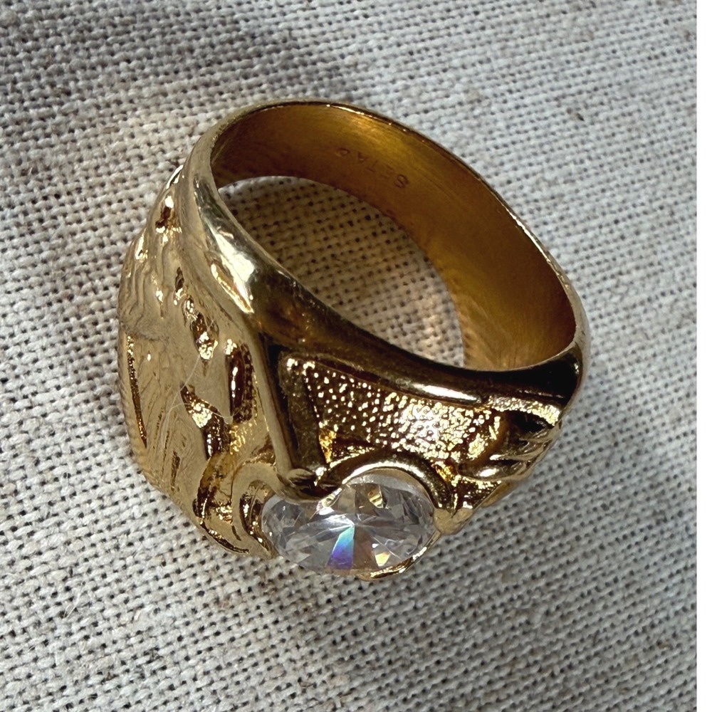 Vintage Seta‎ Mens Gold Tone Eagle Signet Ring Cubic Zirconia Size 8.25 Sopranos